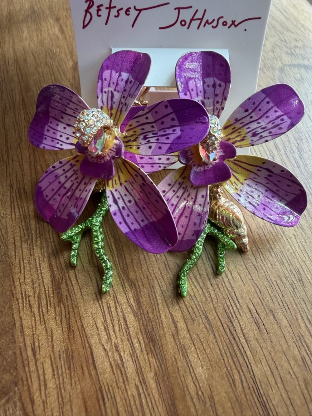 Betsey Johnson Purple Orchid Shell Statement Dangle Earrings